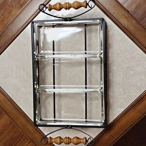 Wrought Iron Relish Tray with Three Glass Dishes